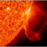 NASA close-up image of a solar flare (false color).